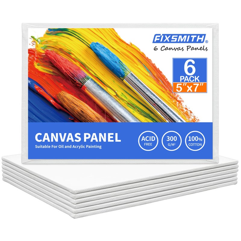 FIXSMITH Canvas Boards for Painting 5x7 Inch, Super Value 6 Pack White Blank Canvas Panels, 100% Cotton Primed, Painting Art Supplies for Professionals, Hobby Painters, Students & Kids - Image 1